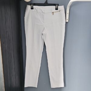 #163 Anne Klein White Cropped Slim Dress Pants with Gold Zip Detail